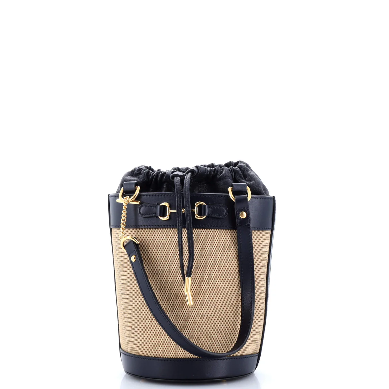 Horsebit 1955 Bucket Bag Leather and Canvas Small - Deep Luxury