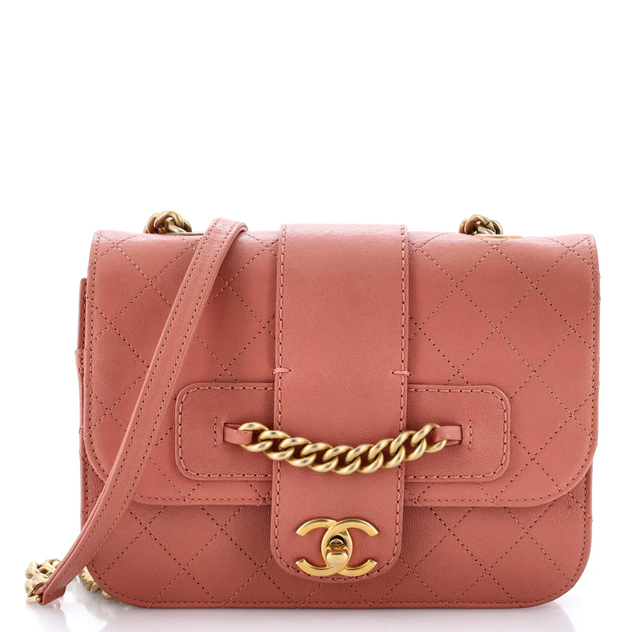 Front Chain Flap Bag Quilted Sheepskin Medium - Deep Luxury