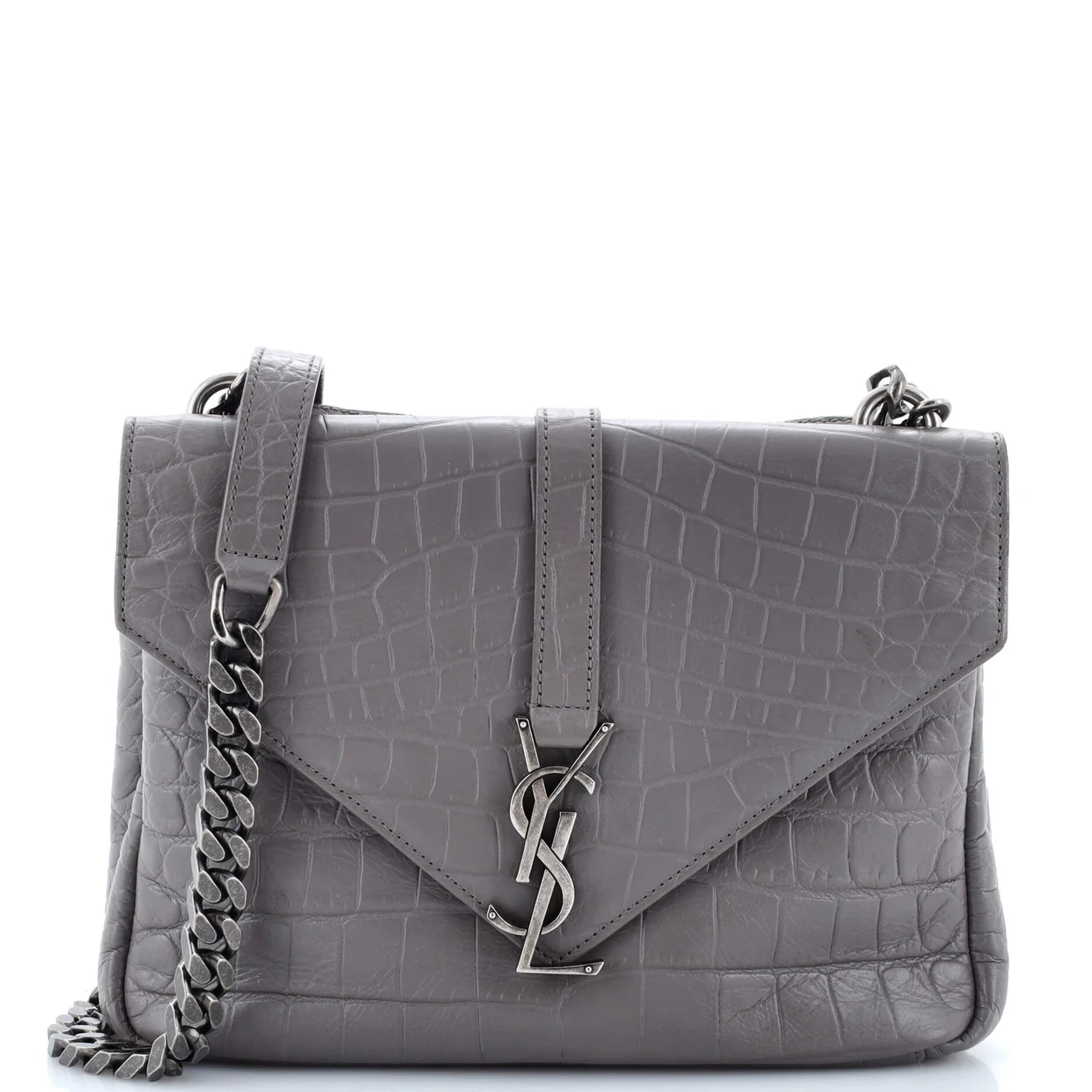Classic Monogram College Bag Crocodile Embossed Leather Medium - Deep Luxury