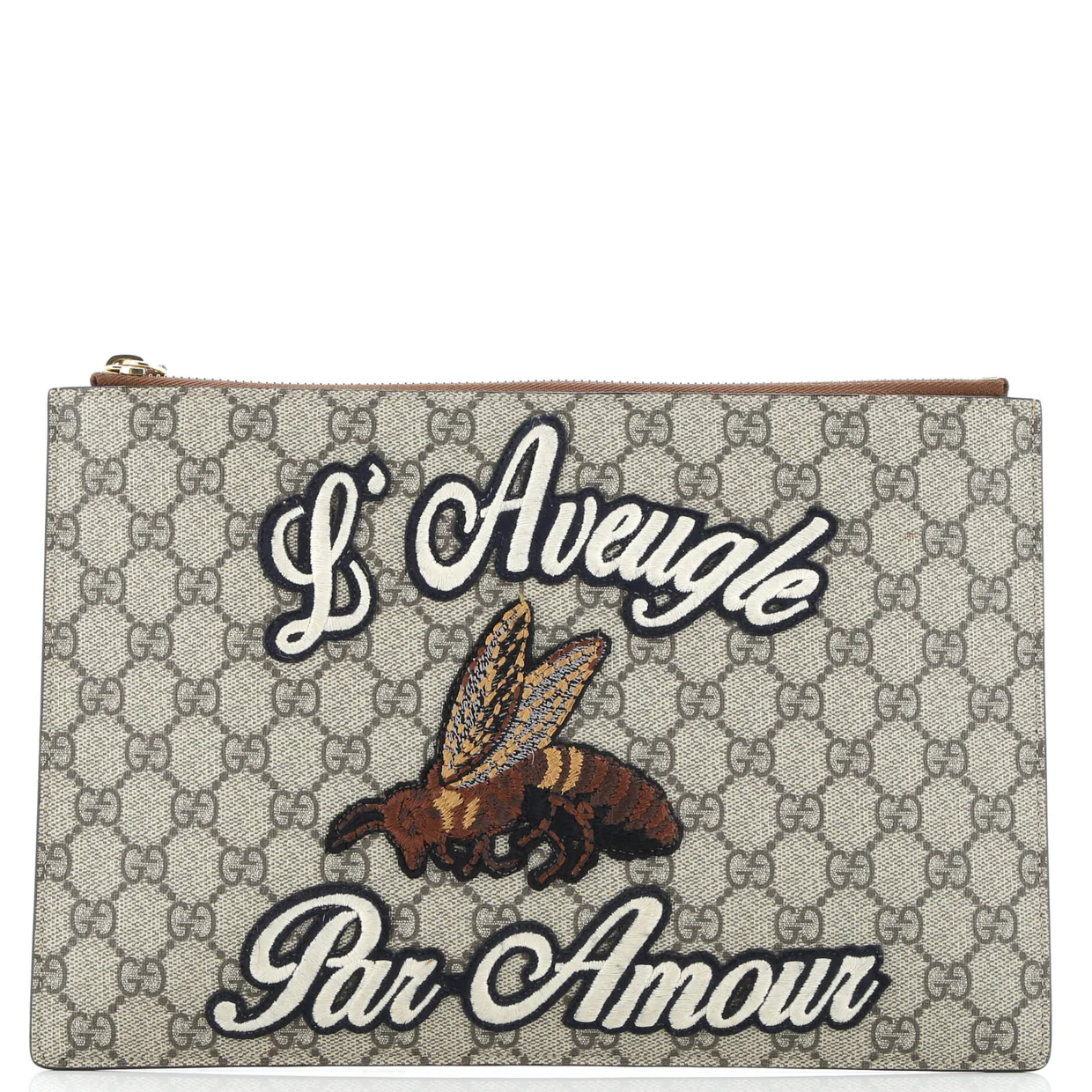 Zipped Pouch Leather with Applique Large - Deep Luxury