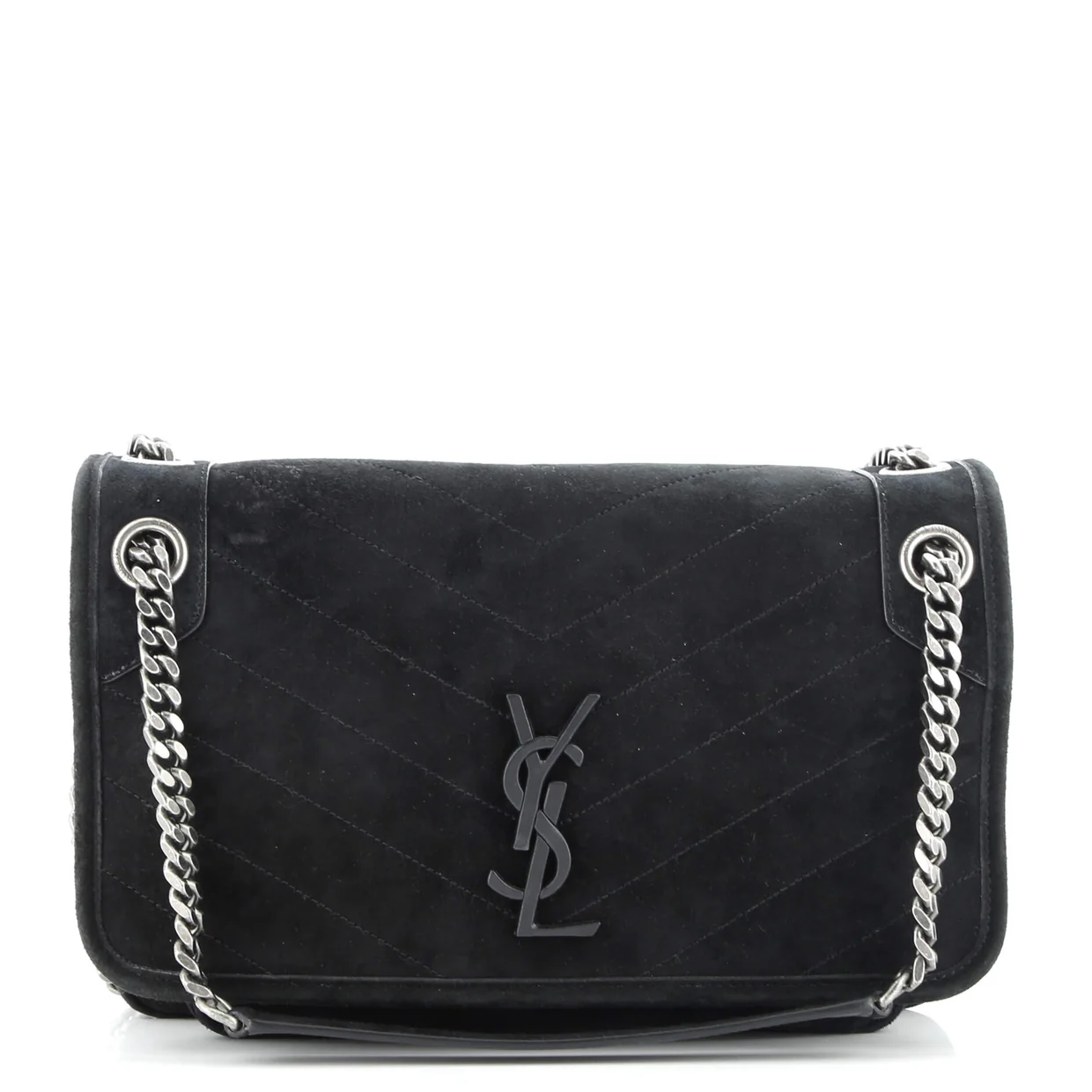 Niki Chain Flap Bag Matelasse Chevron Suede Medium - Deep Luxury