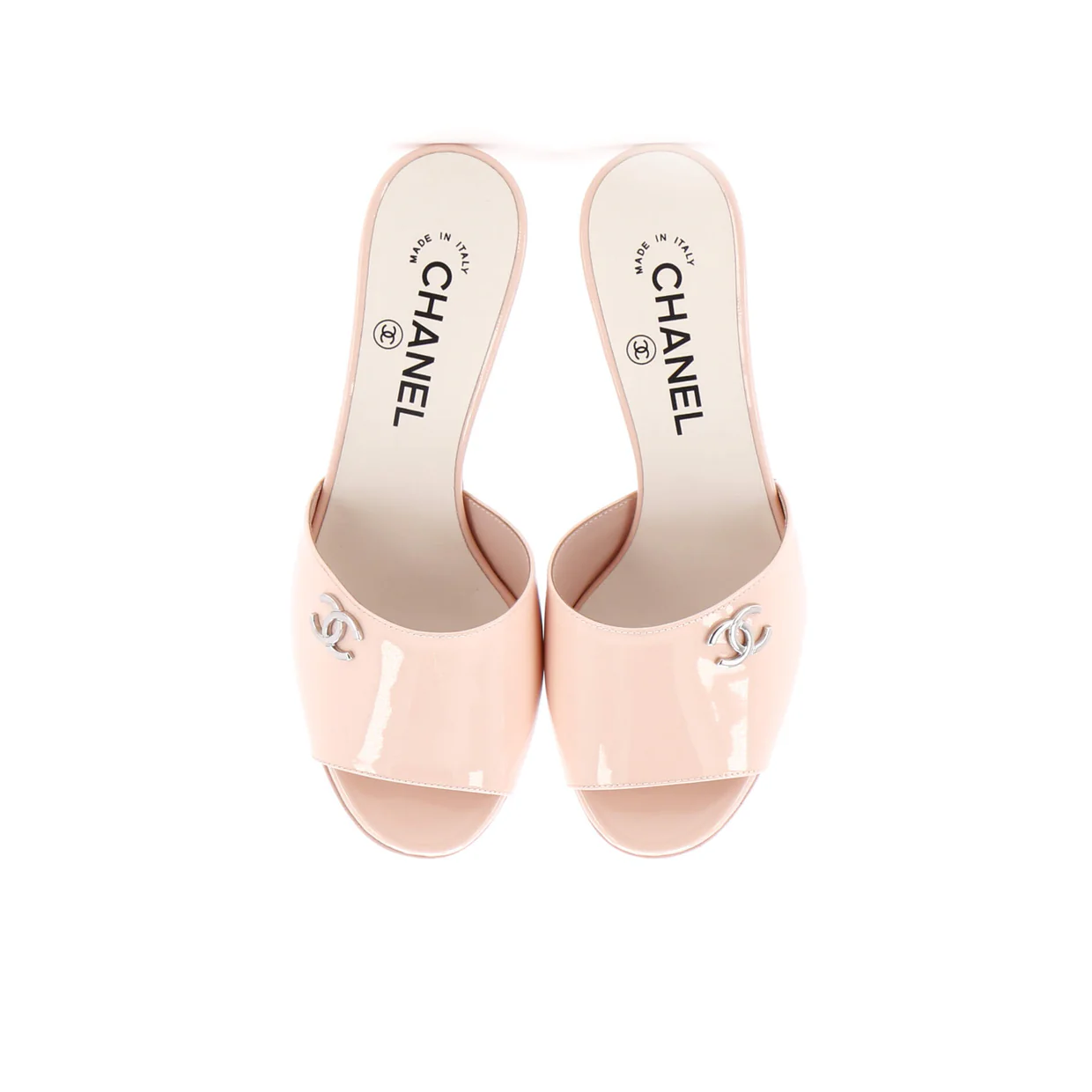 Women's CC Heeled Mules Patent with Faux Pearls - Deep Luxury