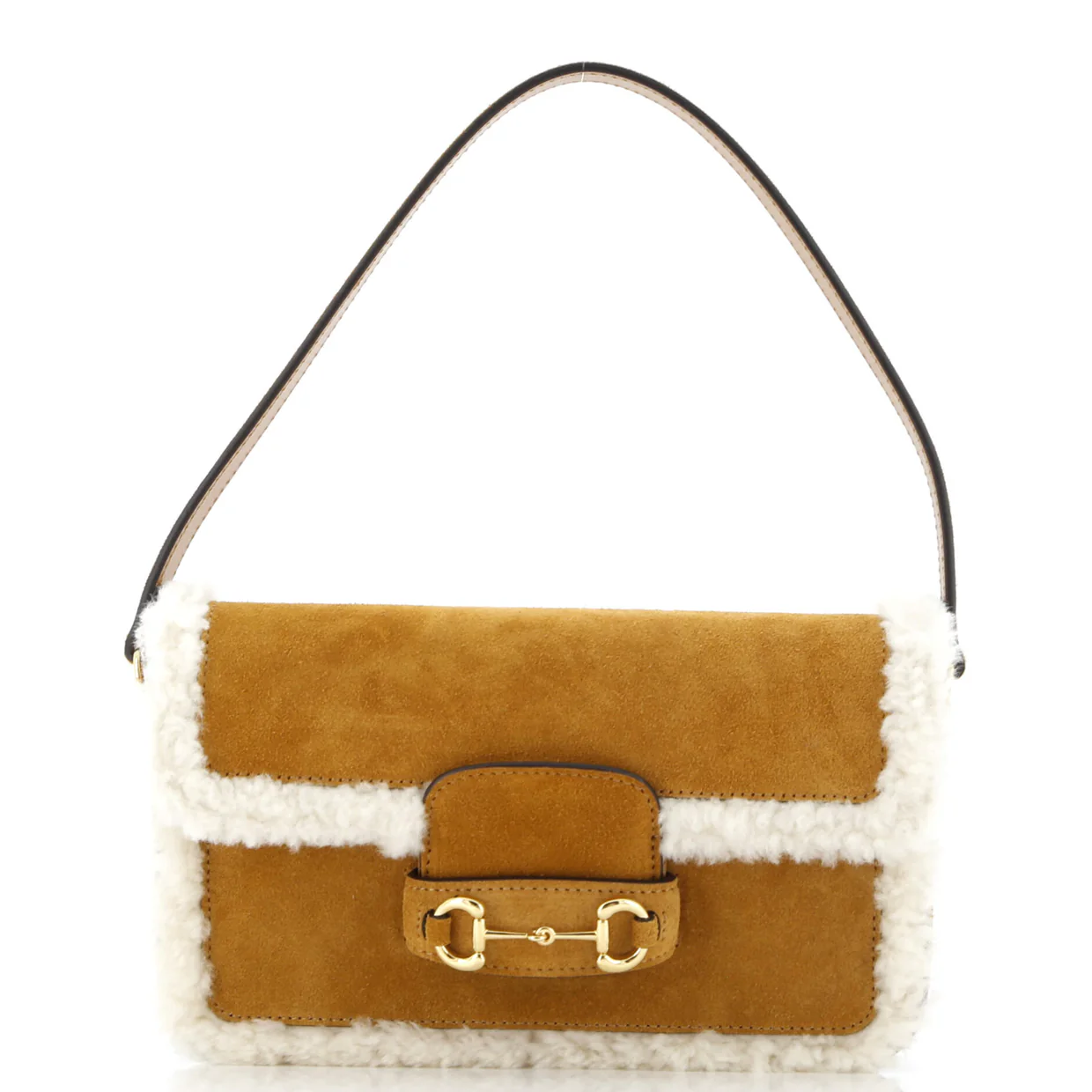Horsebit 1955 Flap Shoulder Bag Suede with Shearling Mini - Deep Luxury