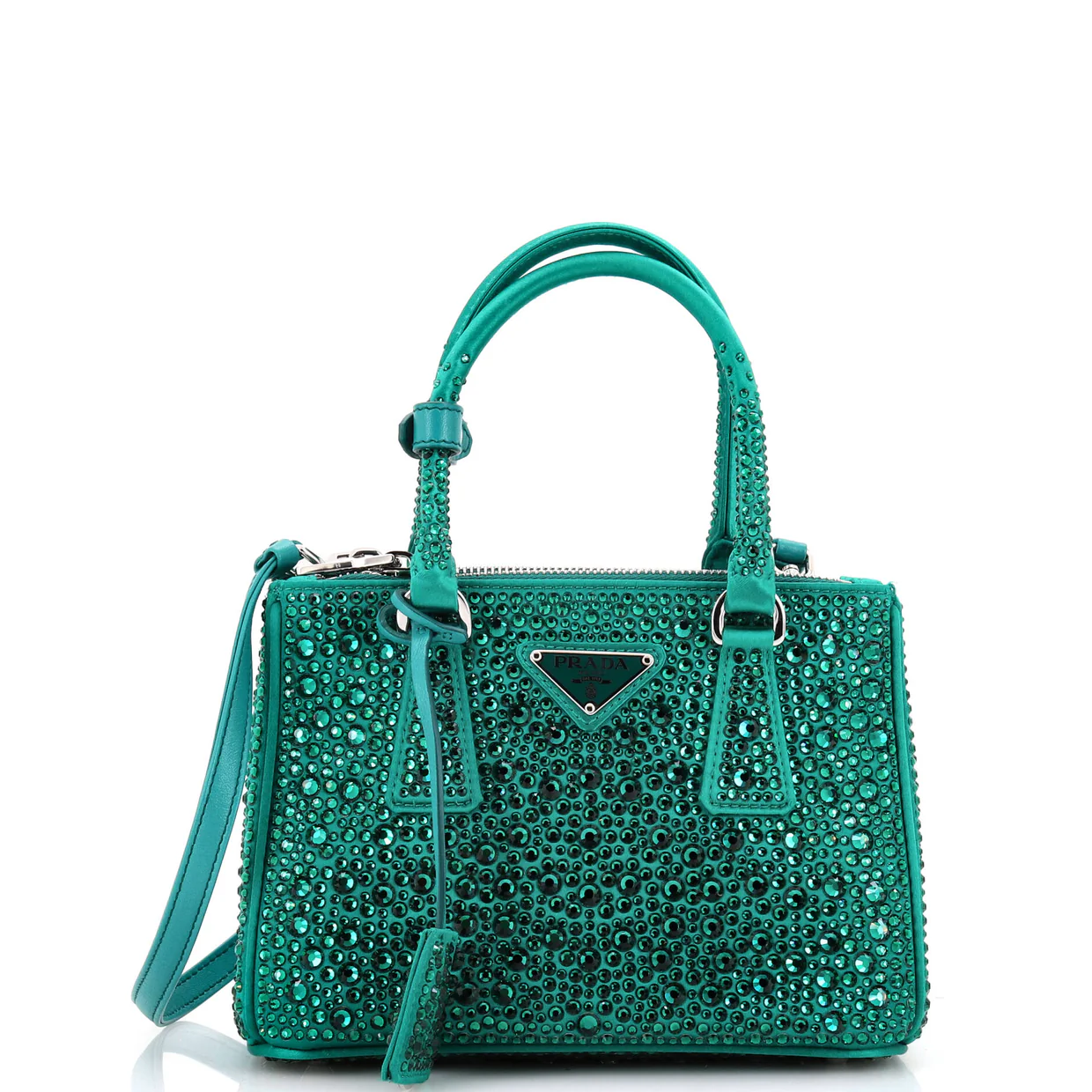 Galleria Double Zip Tote Crystal Embellished Satin Mini - Deep Luxury
