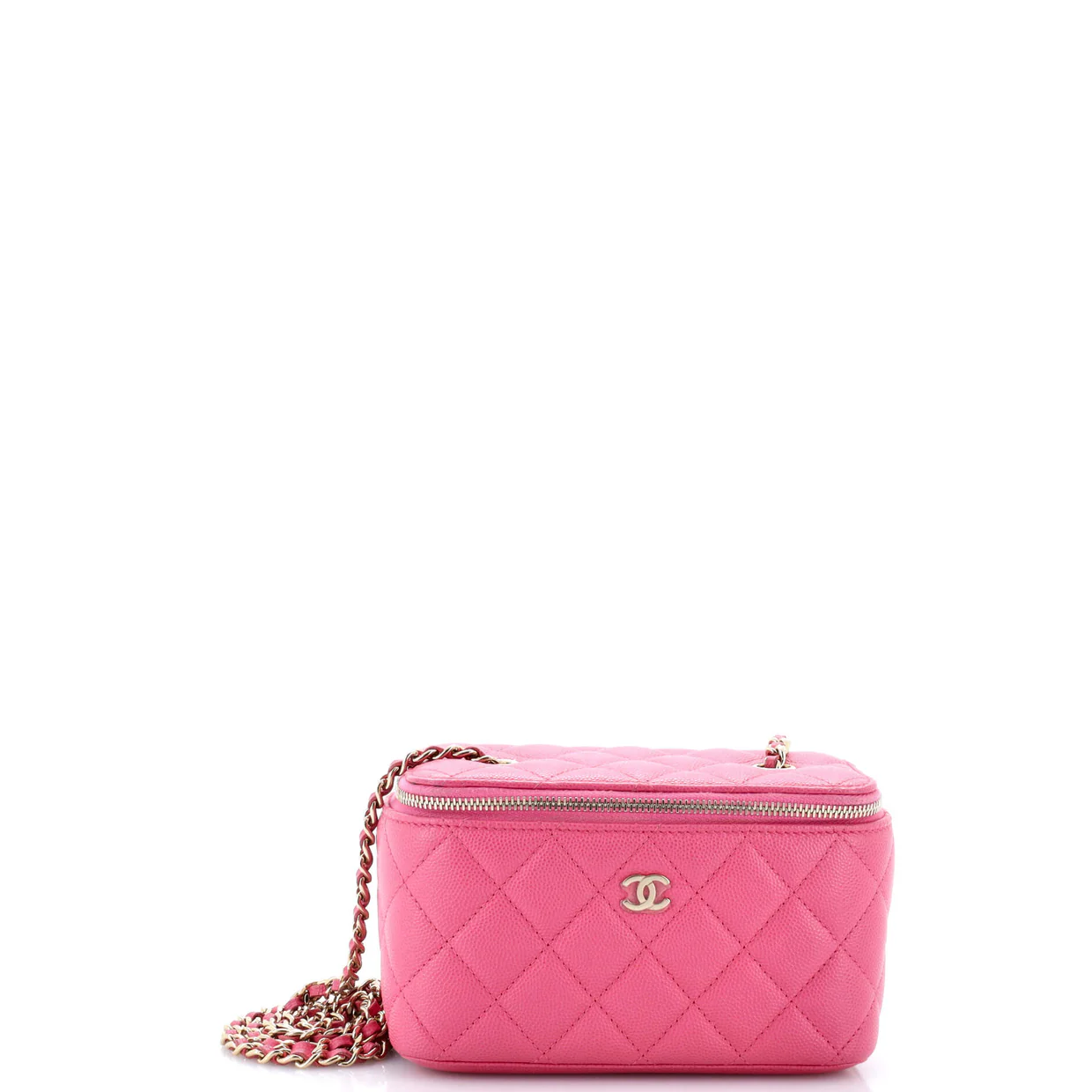 Classic Vanity Case with Chain Quilted Caviar Small - Deep Luxury