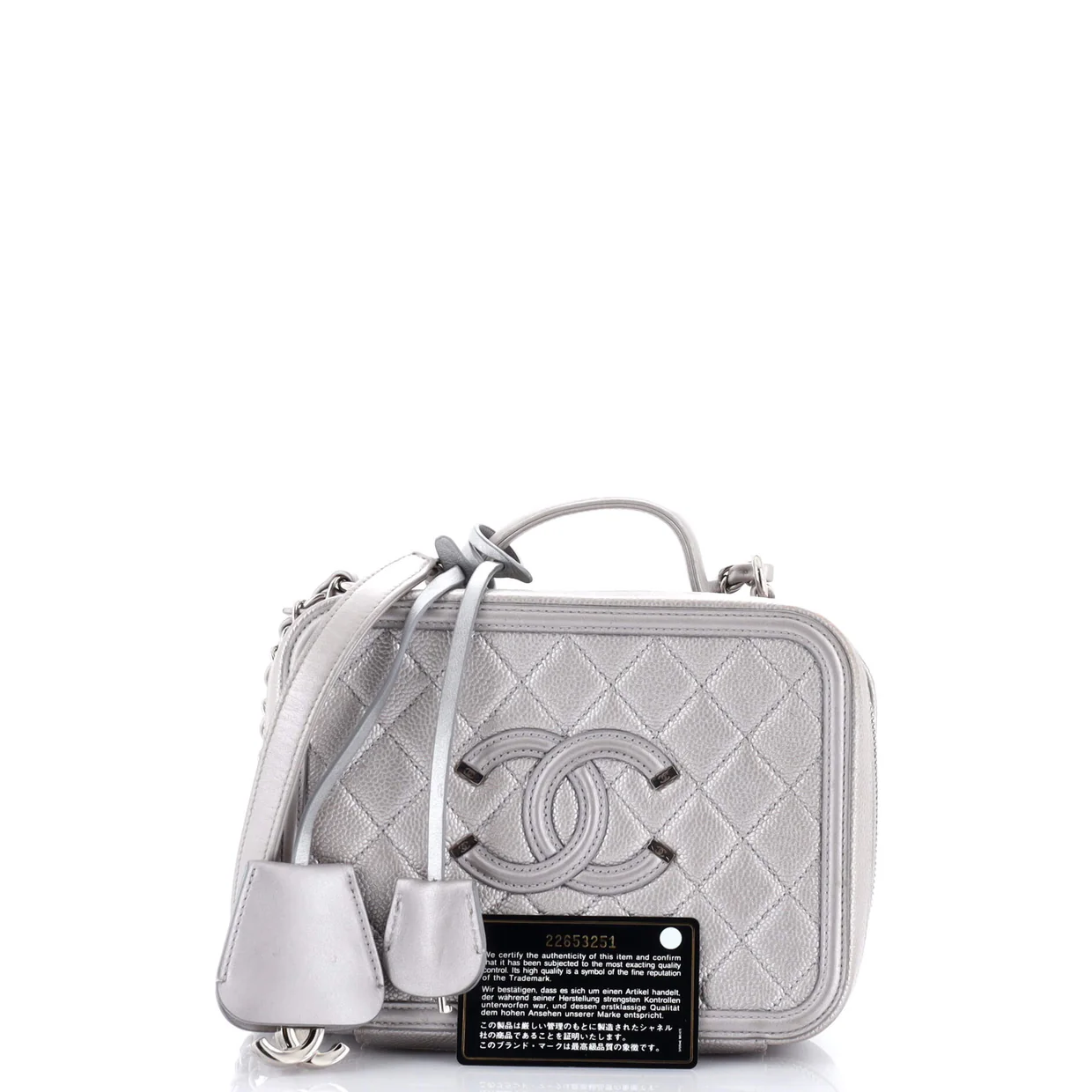 Filigree Vanity Case Quilted Metallic Caviar Medium - Deep Luxury