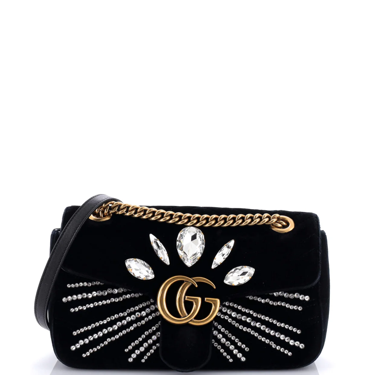 GG Marmont Flap Bag Crystal Embellished Matelasse Velvet Medium - Deep Luxury