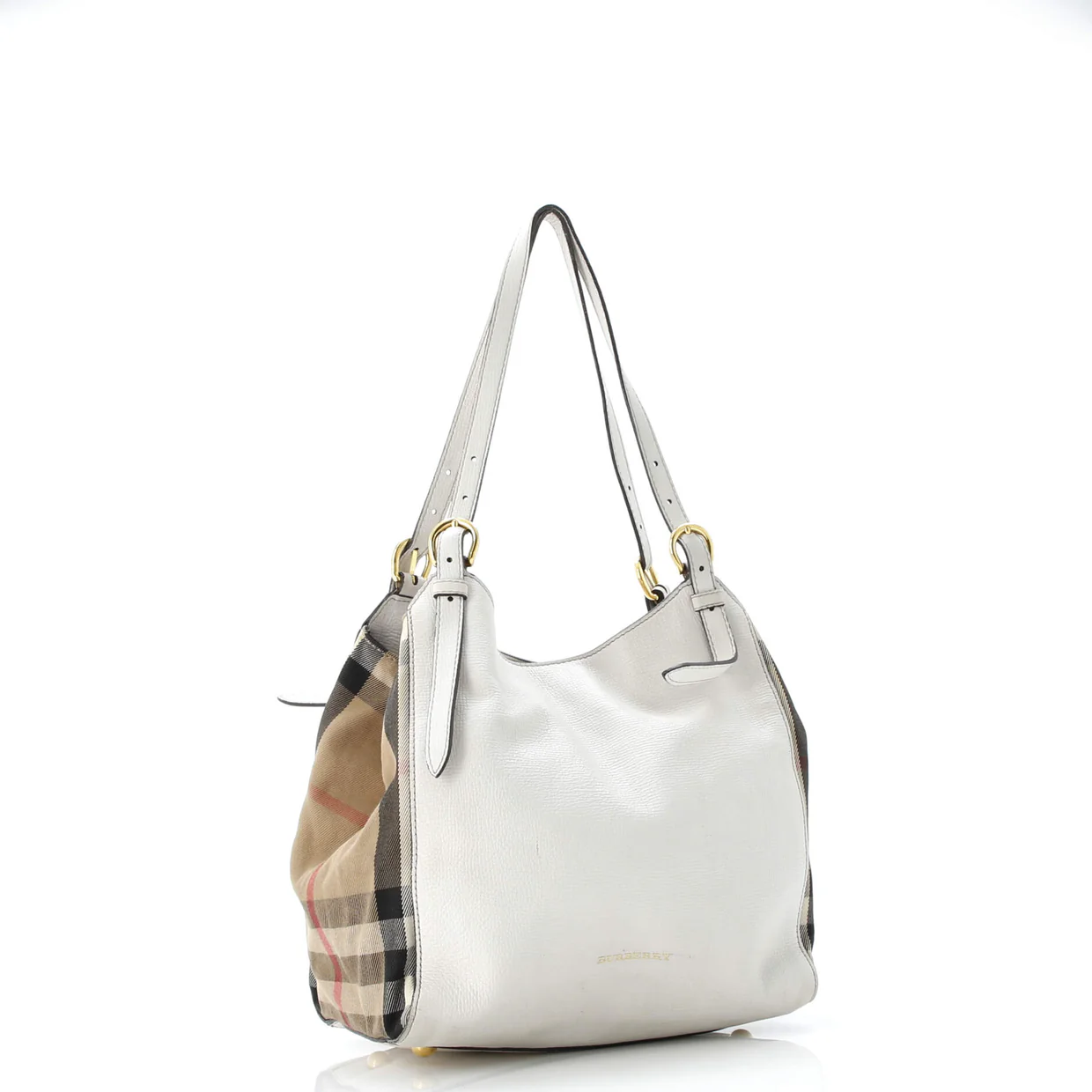 Canterbury Tote Leather and House Check Canvas Small - Deep Luxury