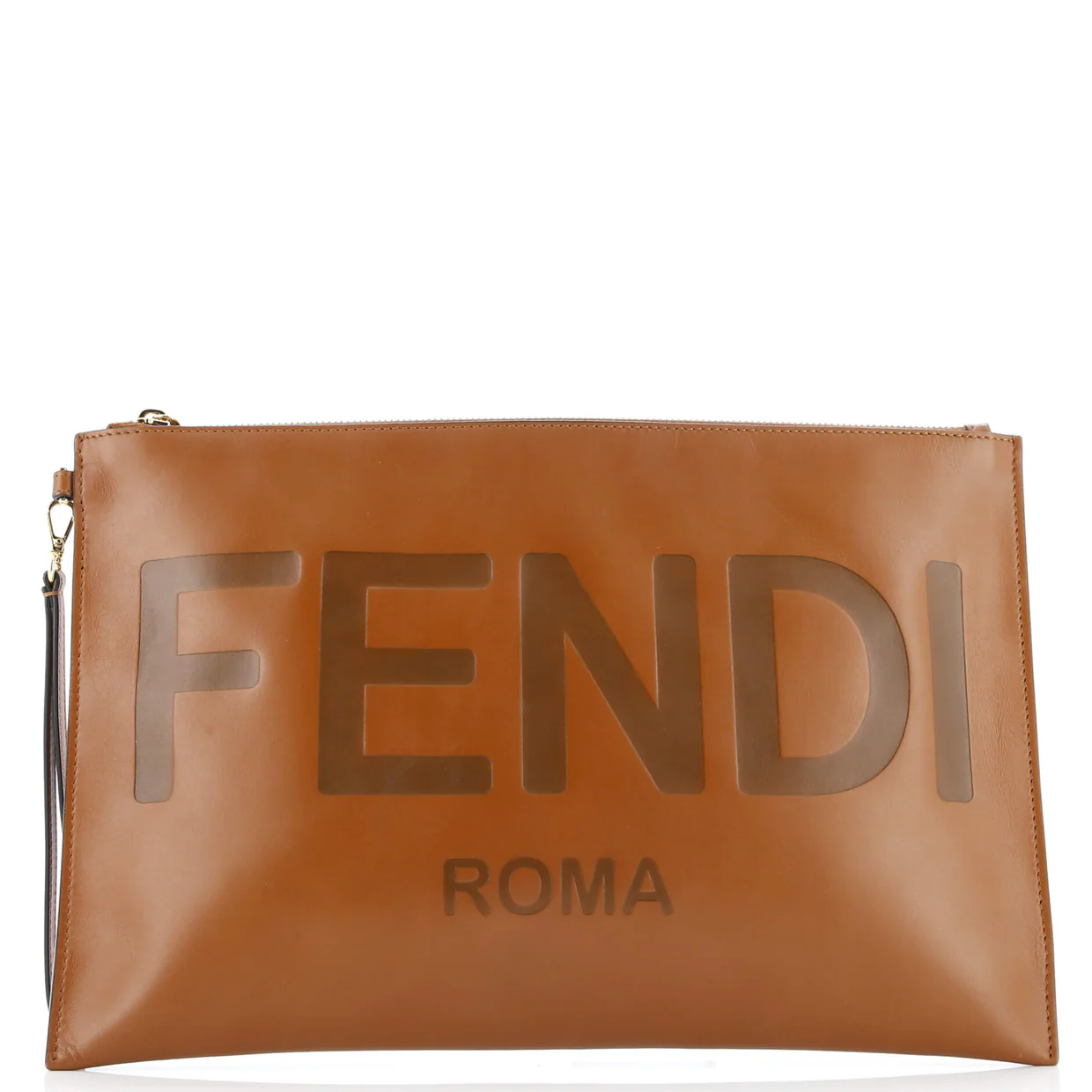 Logo Flat Wristlet Pouch Embossed Leather Large - Deep Luxury