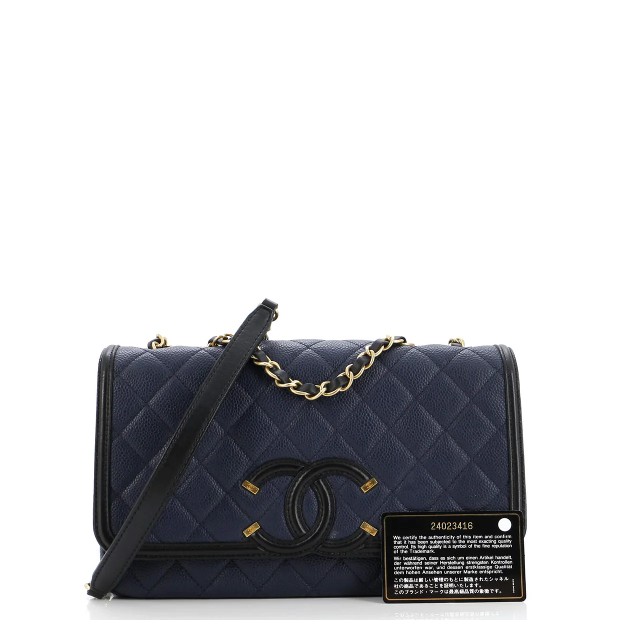 Filigree Flap Bag Quilted Caviar Medium - Deep Luxury