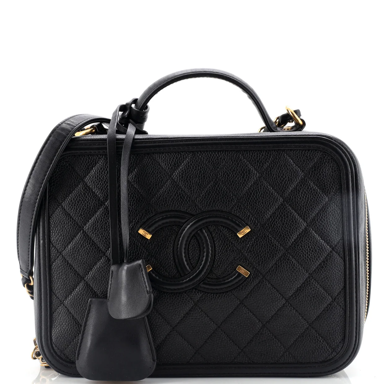 Filigree Vanity Case Quilted Caviar Large - Deep Luxury