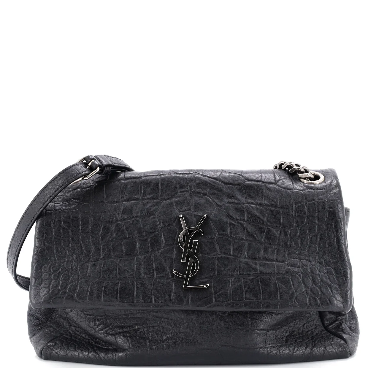 West Hollywood Shoulder Bag Crocodile Embossed Leather Medium - Deep Luxury