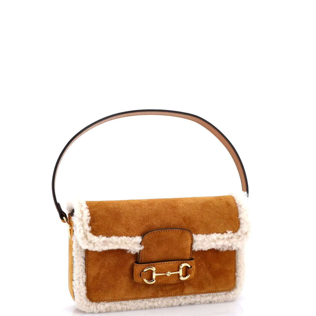 Horsebit 1955 Flap Shoulder Bag Suede with Shearling Mini - Deep Luxury