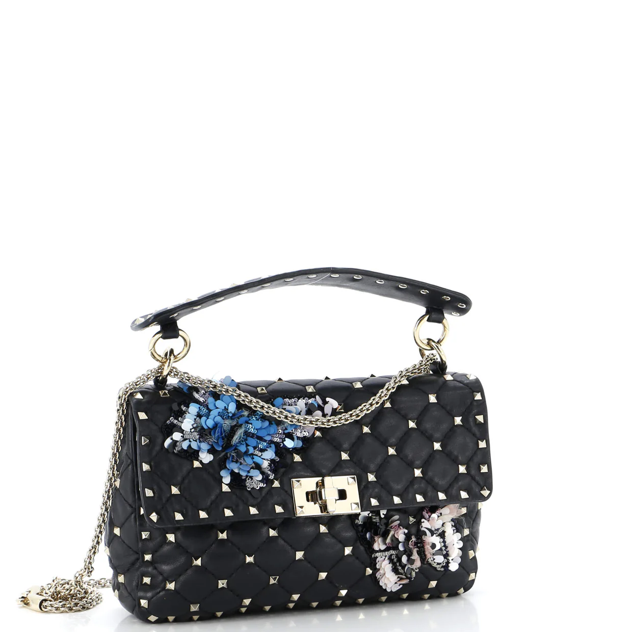 Rockstud Spike Flap Bag Sequin Embellished Quilted Leather Medium - Deep Luxury