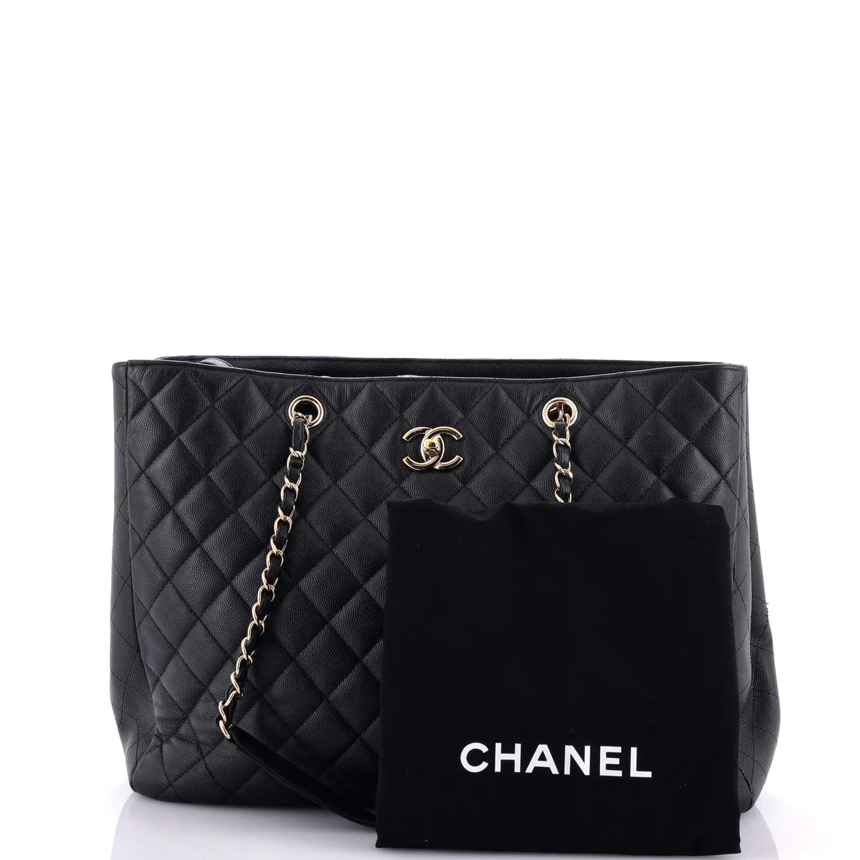 Classic CC Shopping Tote Quilted Caviar Large - Deep Luxury