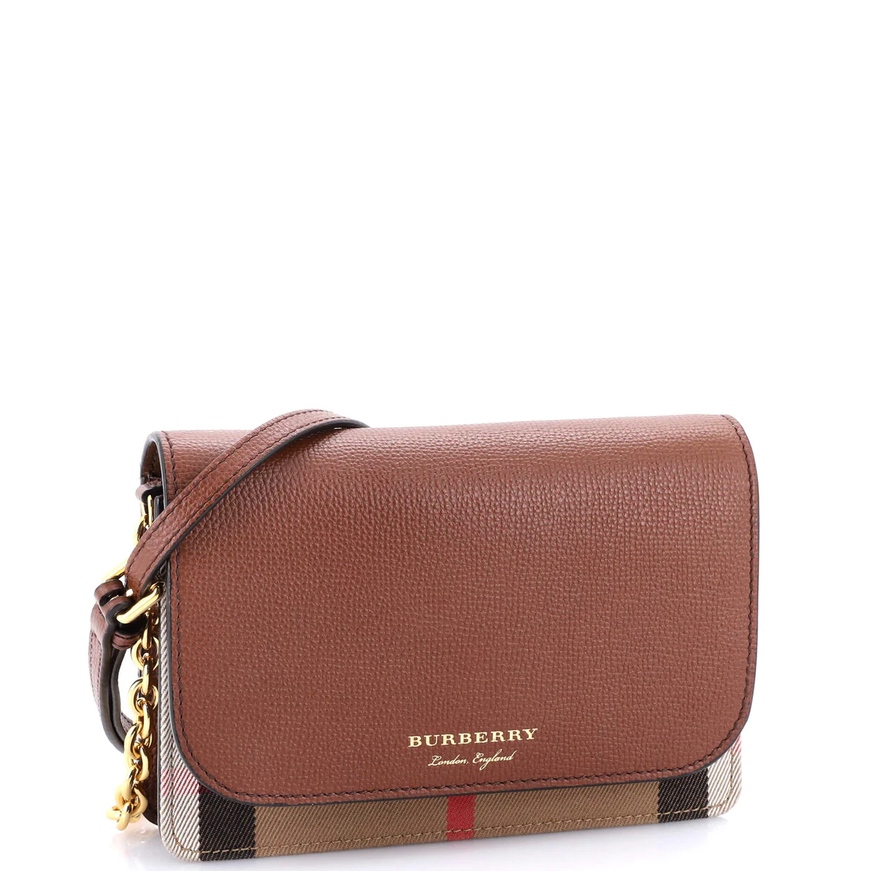 Hampshire Wallet on Chain Leather and House Check Canvas - Deep Luxury