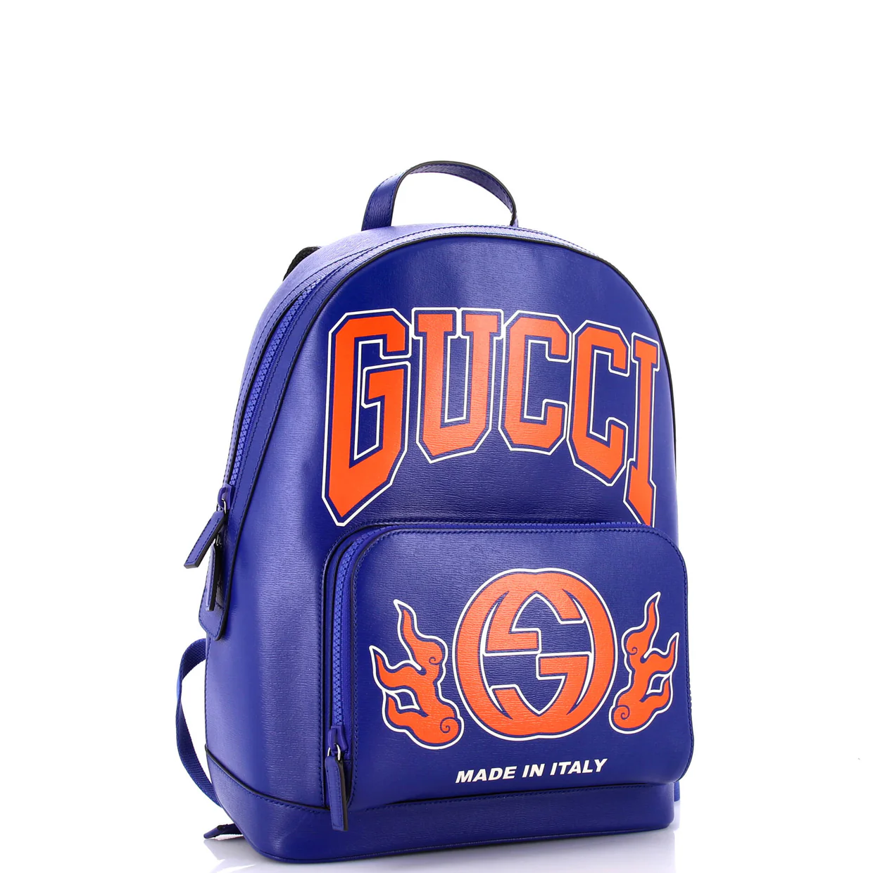 Zip Pocket Backpack Logo Print Leather Medium - Deep Luxury