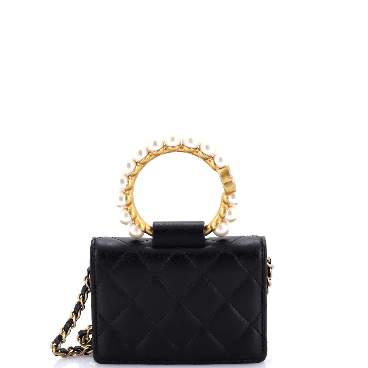 Pearl Crown Clutch with Chain Quilted Lambskin - Deep Luxury