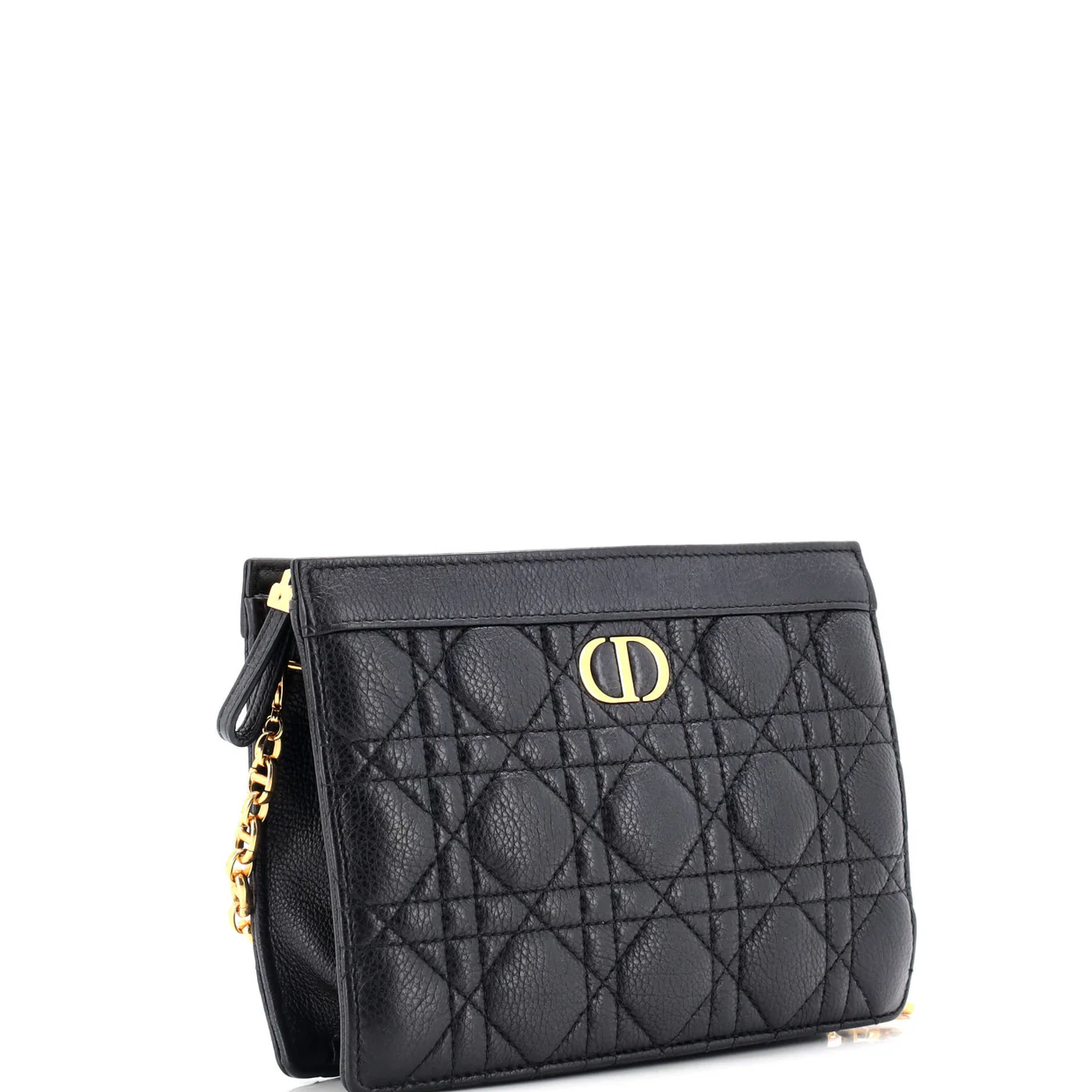 Caro Zipped Pouch With Chain Cannage Quilt Leather - Deep Luxury