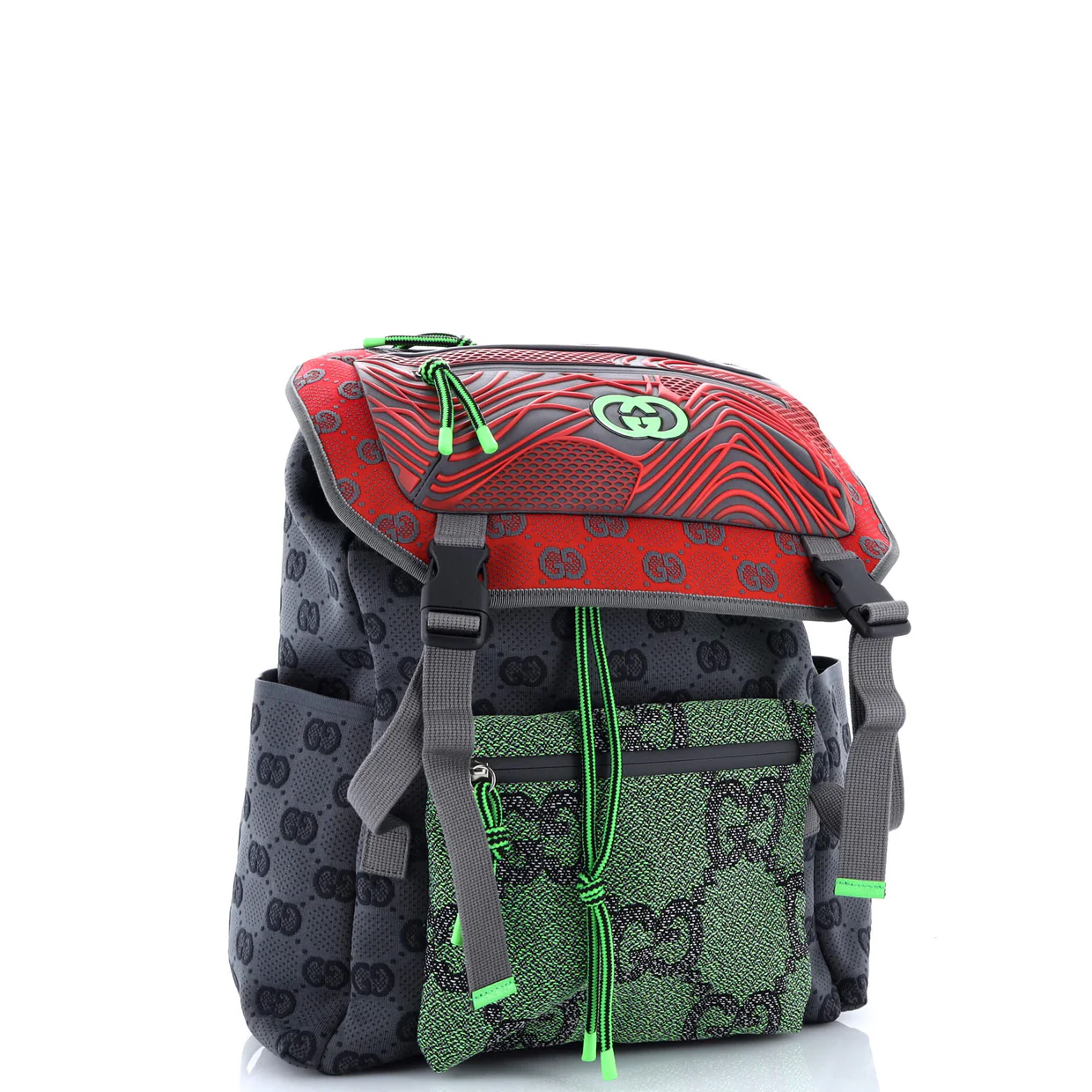 Panelled Double Buckle Backpack GG Jacquard Nylon and Rubber Large - Deep Luxury