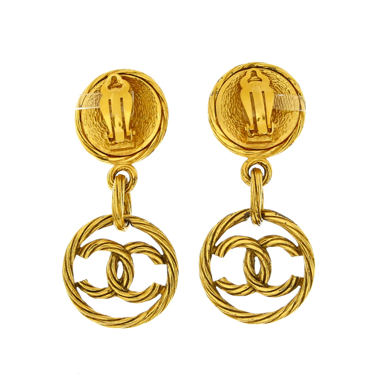 Vintage CC Round Drop Clip-On Earrings Metal Large - Deep Luxury