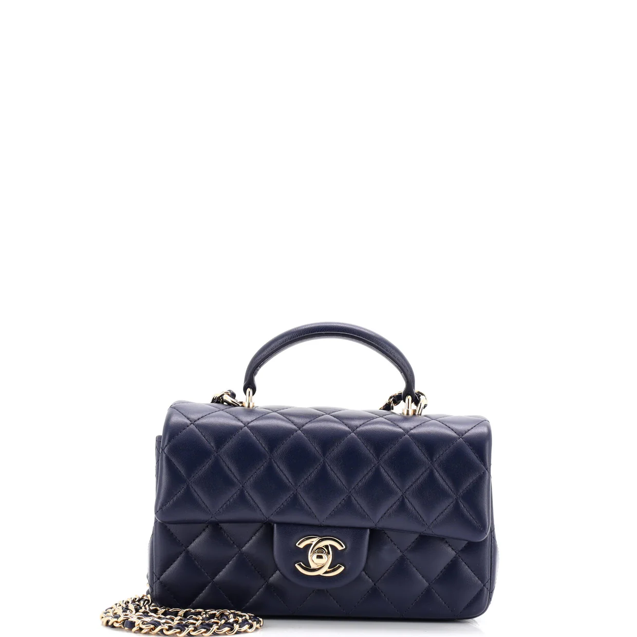 Classic Single Flap Top Handle Bag Quilted Lambskin Mini - Deep Luxury