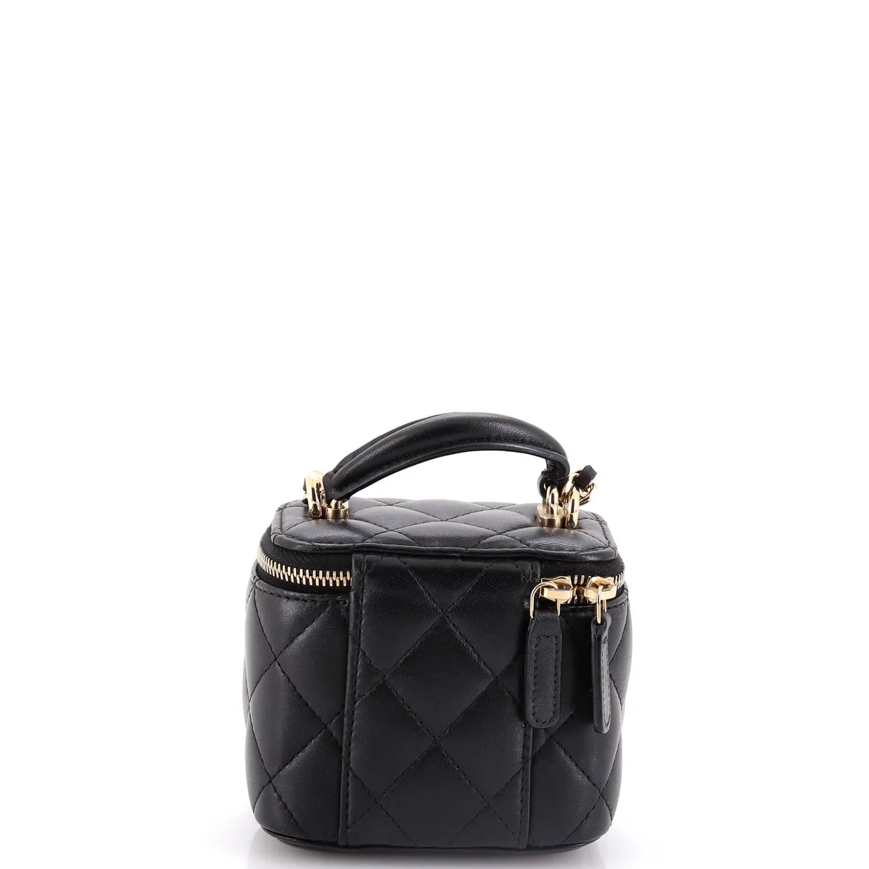 Classic Top Handle Vanity Case with Chain Quilted Lambskin Mini - Deep Luxury