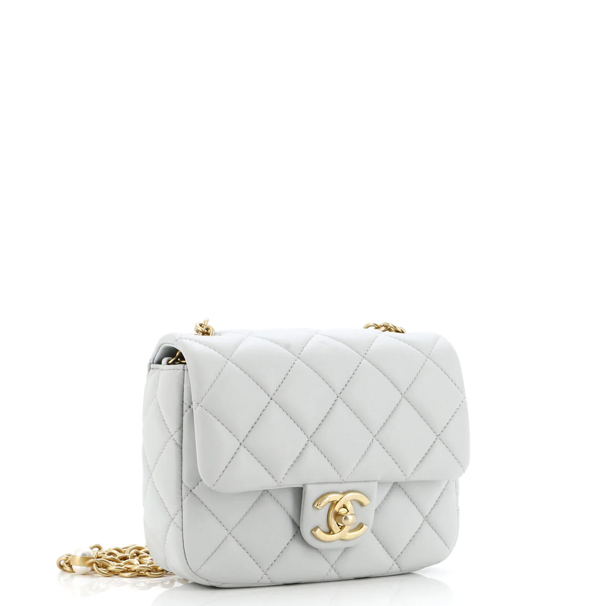 CC Enamel Pearl Charm Me Square Flap Bag Quilted Lambskin Mini - Deep Luxury