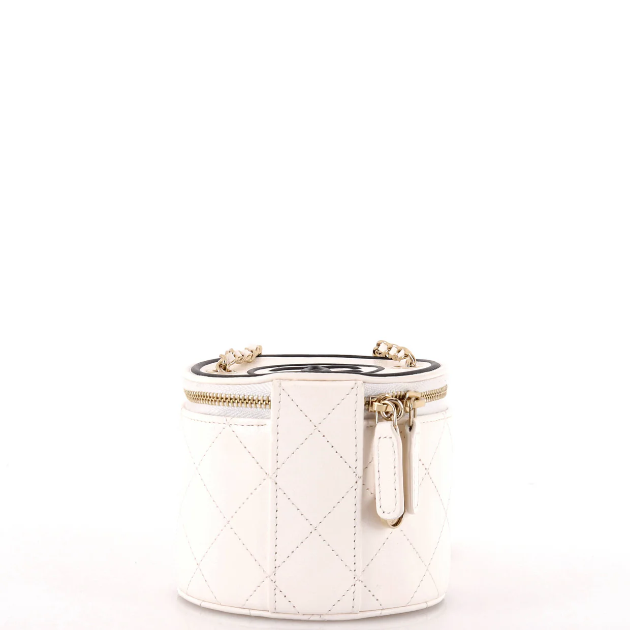 CC Round Vanity Case with Chain Quilted Lambskin Mini - Deep Luxury