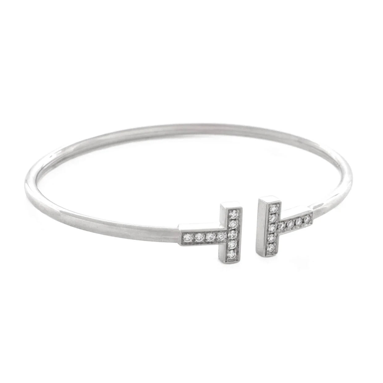 T Wire Bracelet 18K White Gold with Diamonds - Deep Luxury