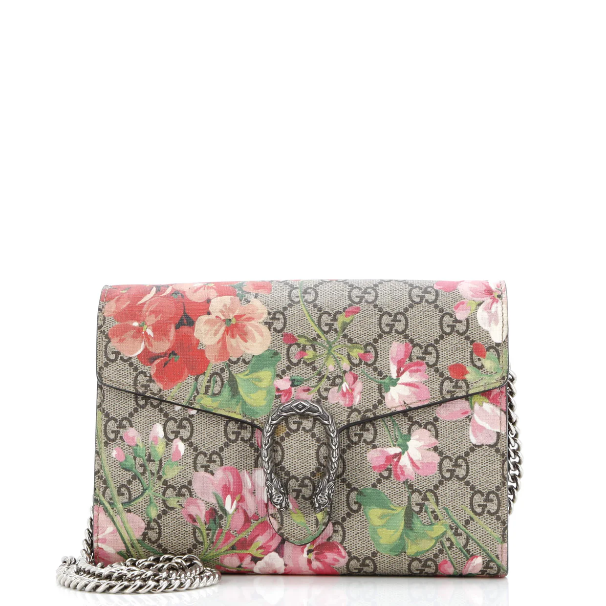 Dionysus Chain Wallet Blooms Print GG Coated Canvas Small - Deep Luxury