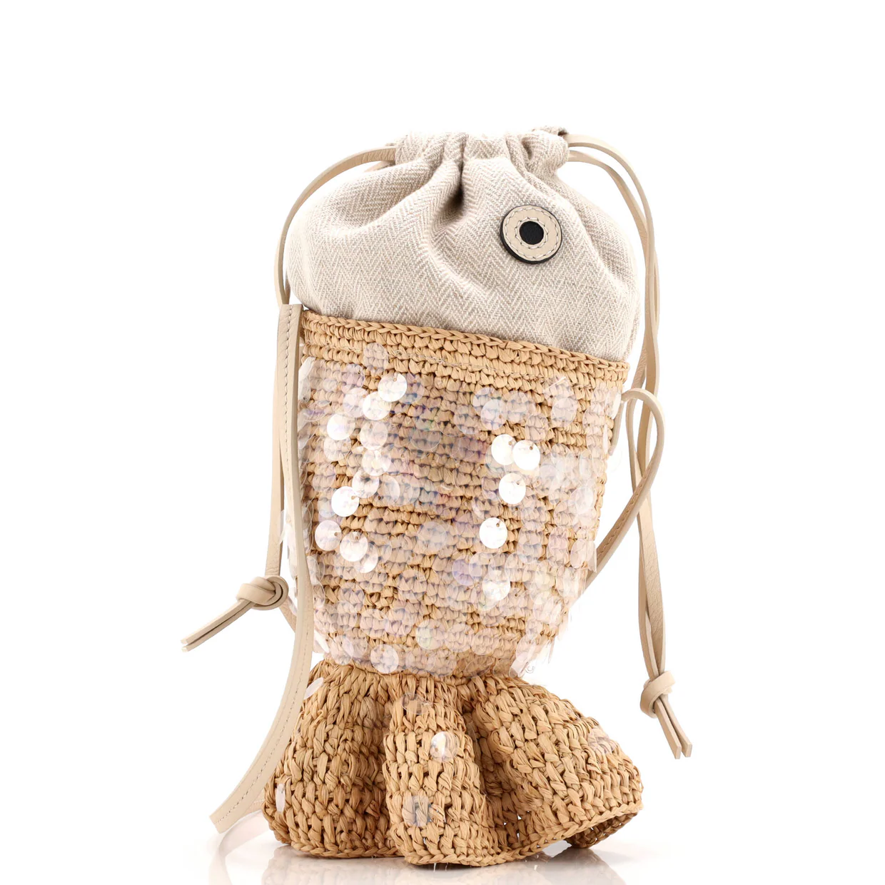 Paula's Ibiza Fish Pouch Raffia with Sequins - Deep Luxury