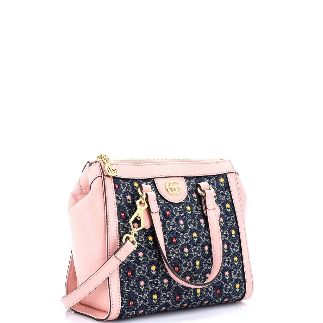 Ophidia Top Handle Tote Flower Embroidered GG Denim Small - Deep Luxury