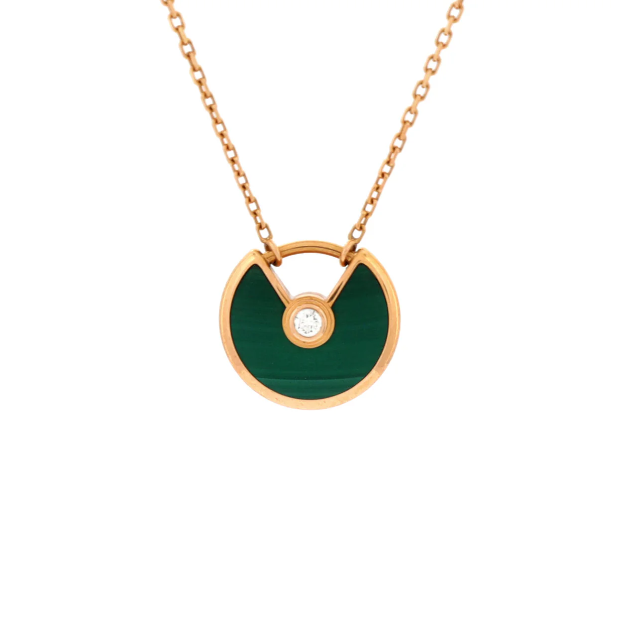 Amulette de Cartier Pendant Necklace 18K Rose Gold with Malachite and Diamond XS - Deep Luxury