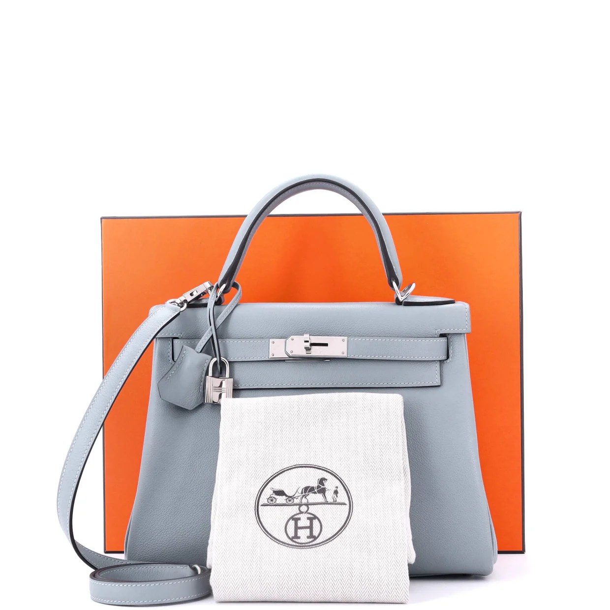 Kelly Handbag Bleu Lin Evercolor with Pallladium Hardware 28 - Deep Luxury