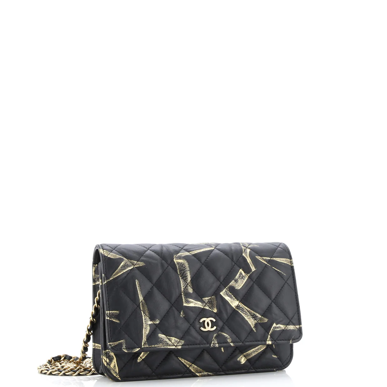 Wallet on Chain Quilted Printed Crumpled Calfskin - Deep Luxury