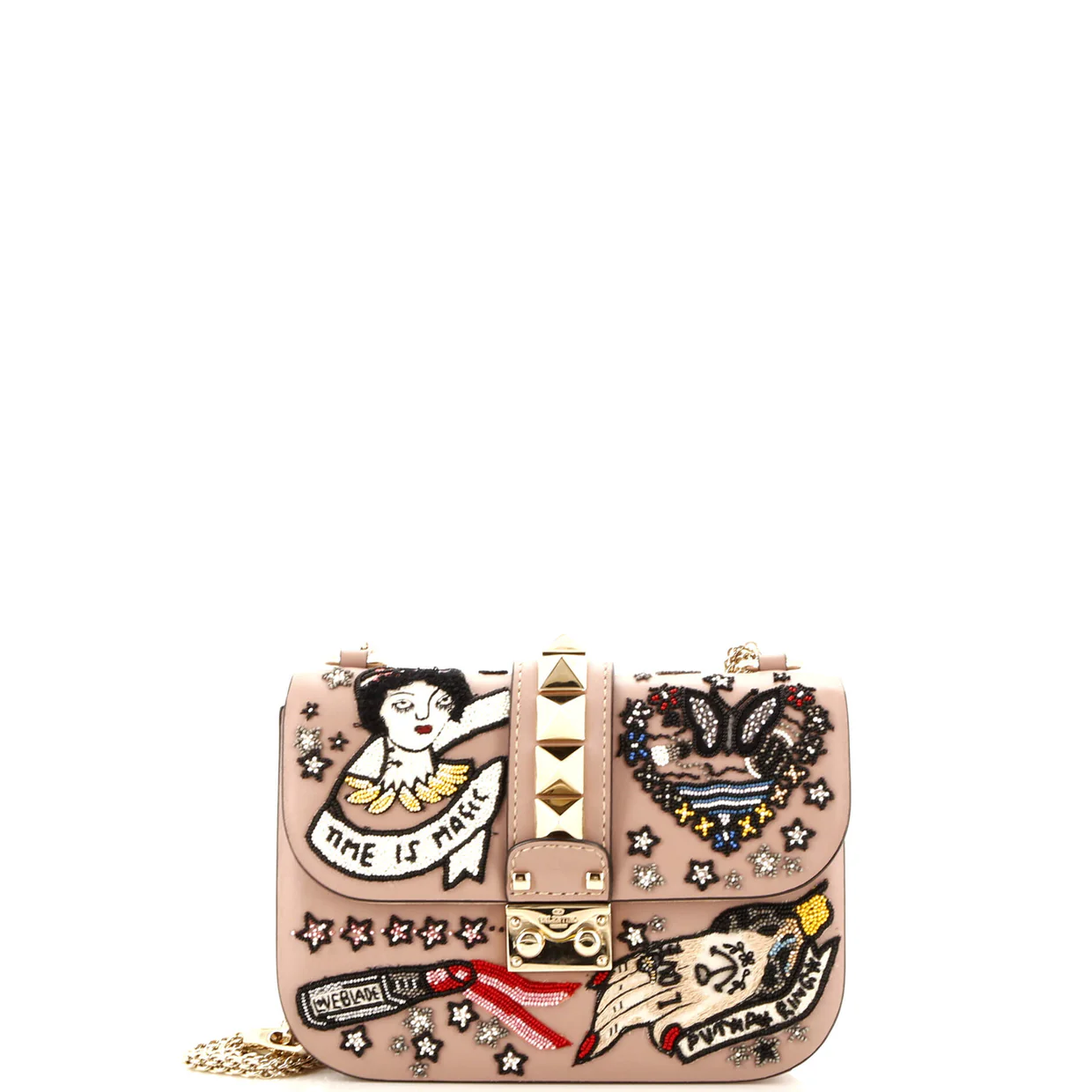 Glam Lock Shoulder Bag Embroidered Leather Small - Deep Luxury