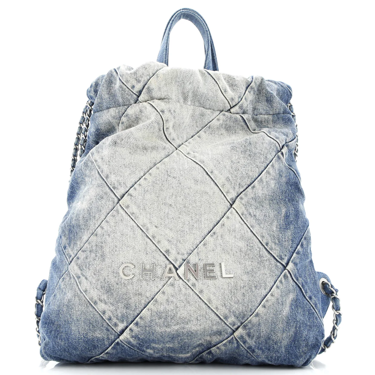 22 Chain Backpack Quilted Denim Medium - Deep Luxury