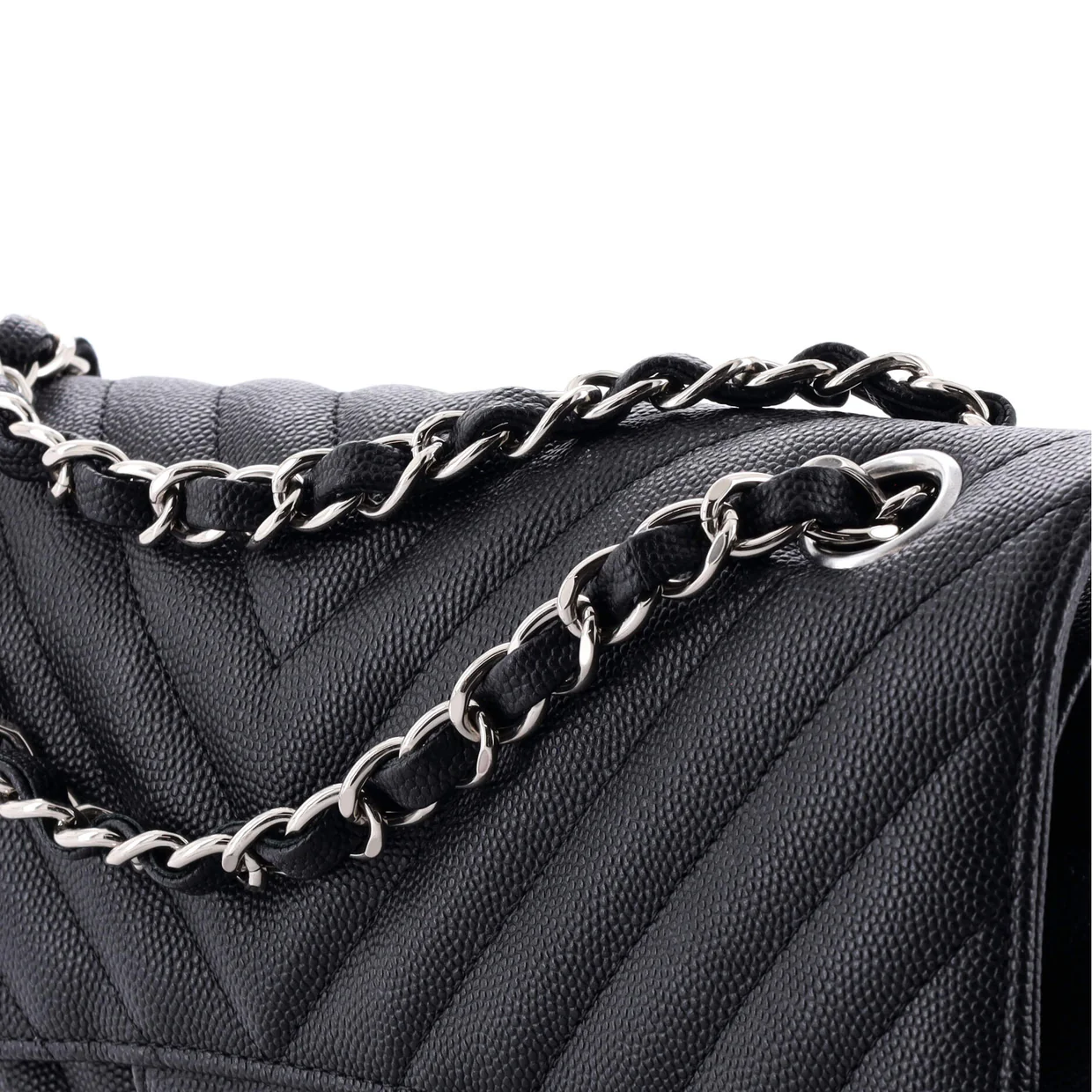 Classic Double Flap Bag Chevron Caviar Small - Deep Luxury