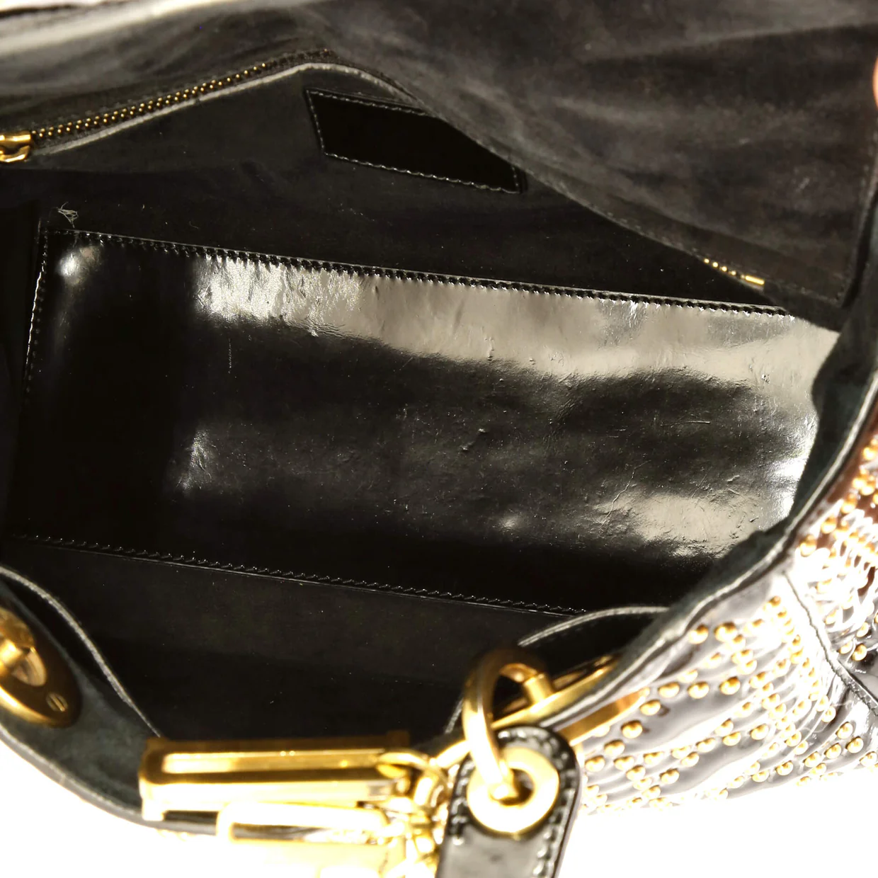 Supple Lady Dior Bag Cannage Studded Patent Medium - Deep Luxury