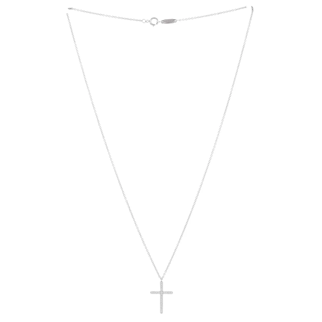 Metro Cross Pendant Necklace 18K White Gold and Diamonds Medium - Deep Luxury
