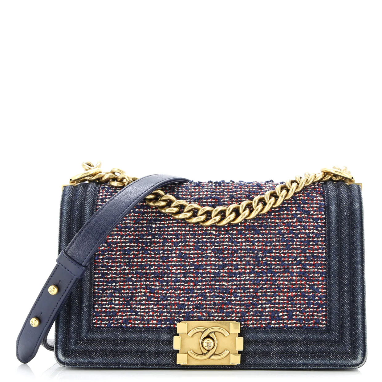 Boy Flap Bag Quilted Tweed With Denim Old Medium - Deep Luxury