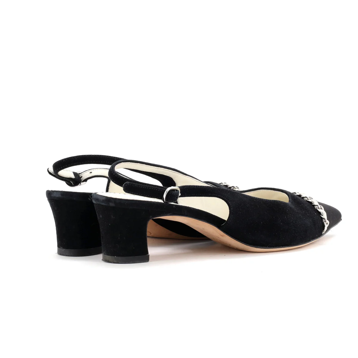 Women's Chained Pointed CC Cap Toe Slingback Pumps Suede - Deep Luxury