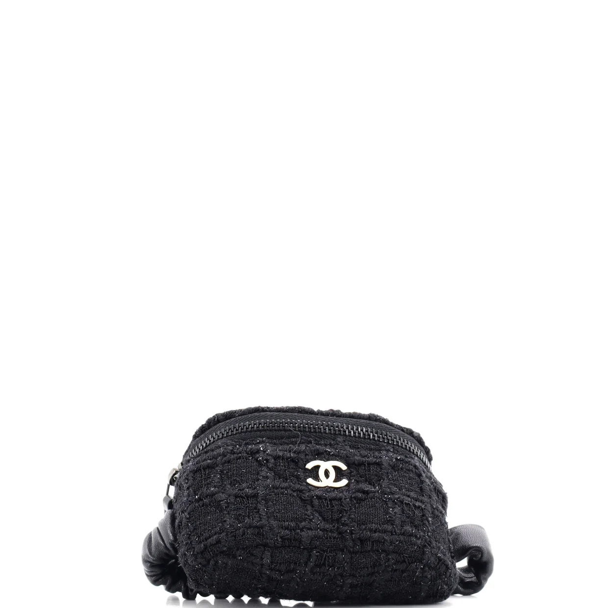 CC Arm Zip Coin Purse Tweed with Leather - Deep Luxury