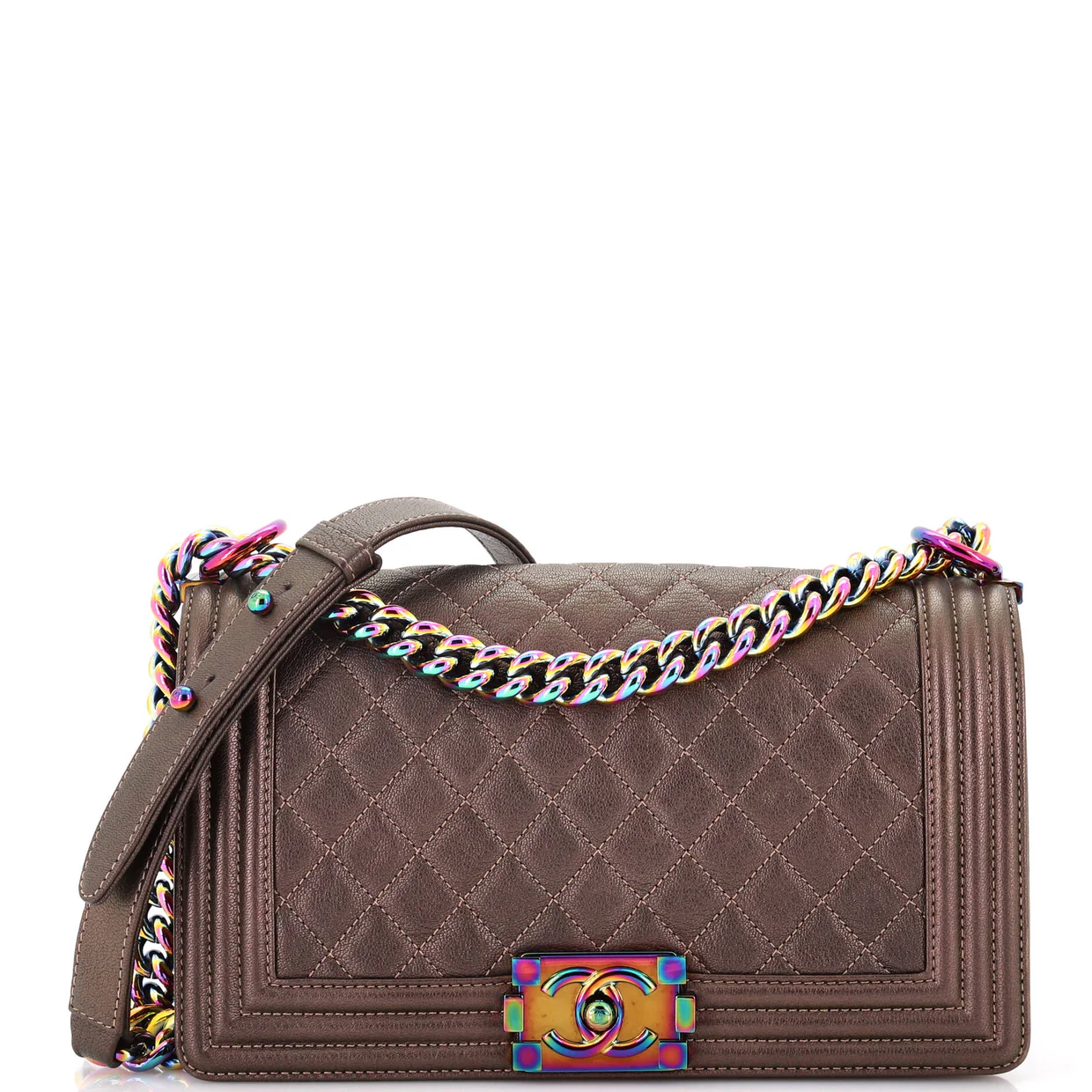 Boy Flap Bag Quilted Iridescent Goatskin Old Medium - Deep Luxury