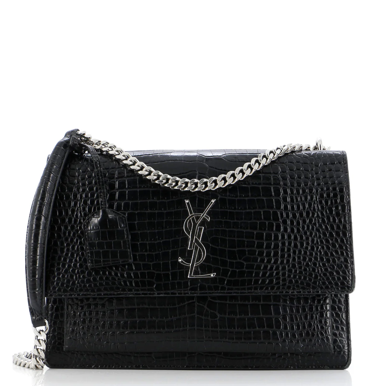 Sunset Crossbody Bag Crocodile Embossed Leather Large - Deep Luxury