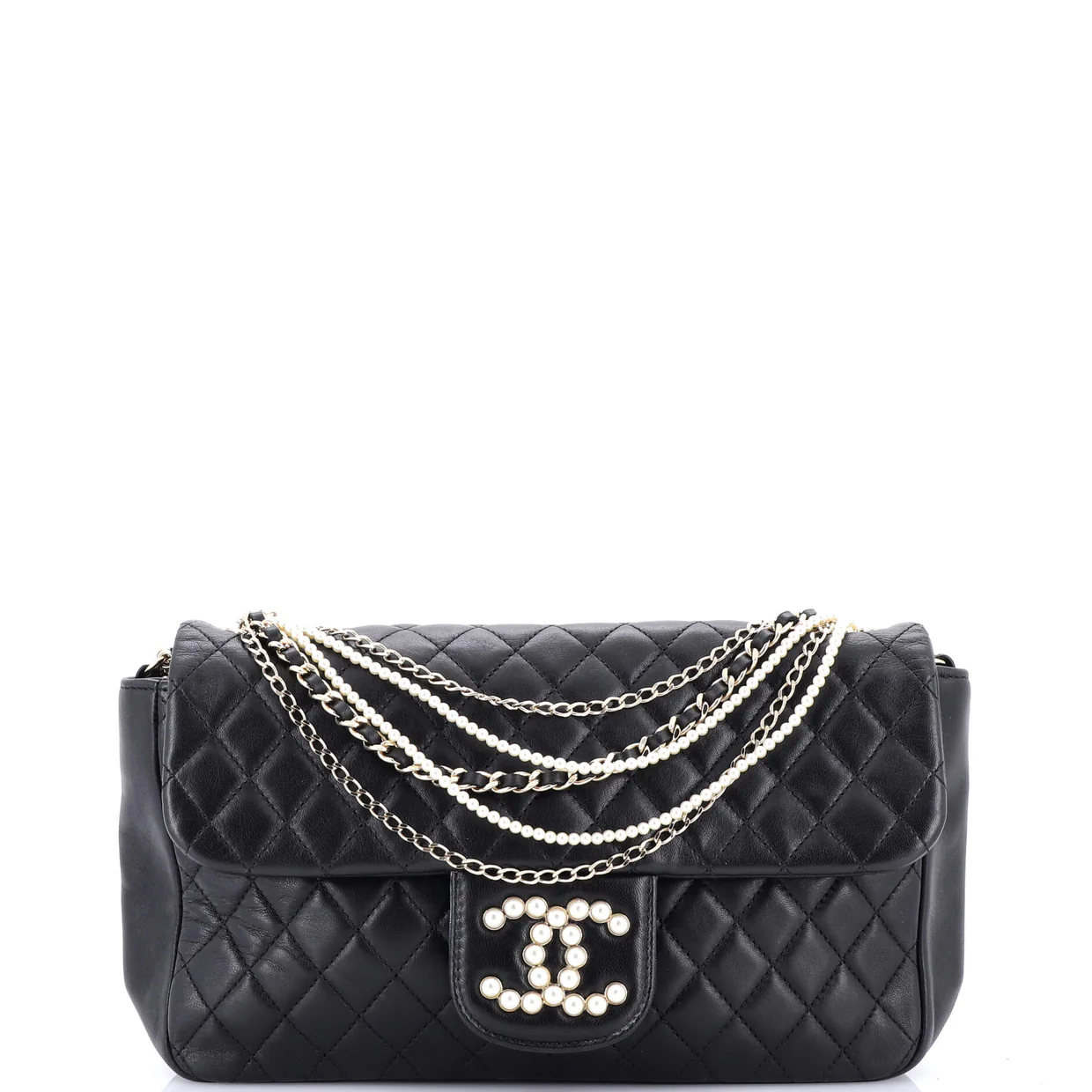 Westminster Pearl Chain Flap Bag Quilted Lambskin Medium - Deep Luxury