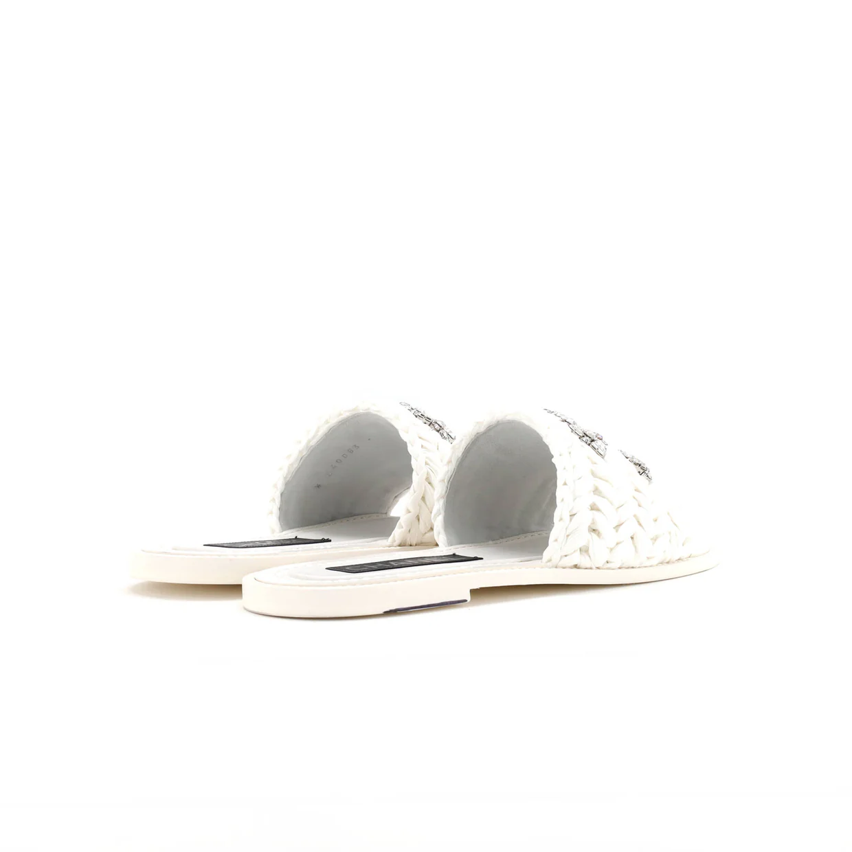 Women's CC Slide Sandals Crystal Embellished Woven Raffia - Deep Luxury