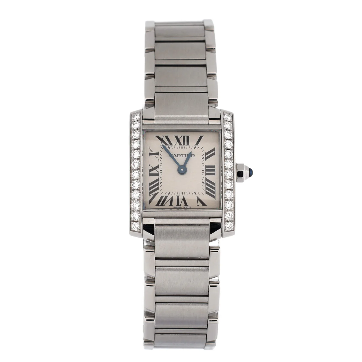Tank Francaise Quartz Watch Stainless Steel with Diamond Bezel 20 - Deep Luxury