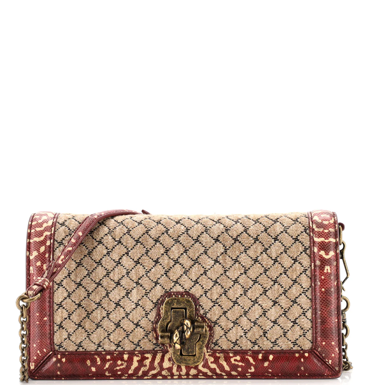 Olimpia Knot Chain Clutch Intrecciato Knit with Snakeskin Trim - Deep Luxury